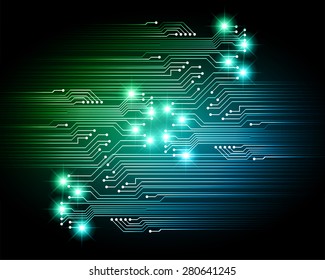 abstract vector green blue background with high tech circuit board, graphic. infographics.