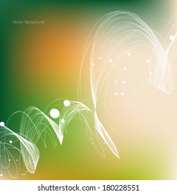 Abstract vector green blurry bokeh background with white dynamic wave