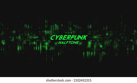 Resumen de la onda de sonido de medio tono del ciberpunk verde vector verde. Elemento de textura punteada.