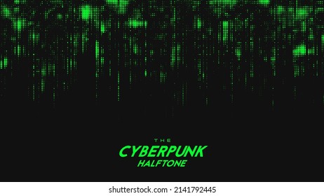 Resumen de la onda de sonido de medio tono del ciberpunk verde vector verde. Elemento de textura punteada.