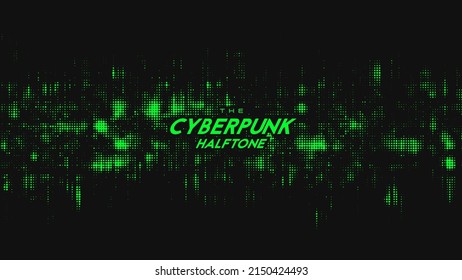 Resumen de la onda de sonido de medio tono del ciberpunk verde vector verde. Elemento de textura punteada.
