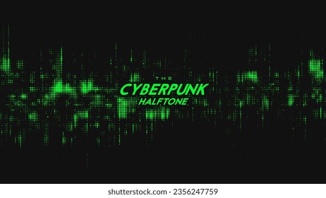 Resumen de la onda de sonido de medio tono del ciberpunk verde vector verde. Elemento de textura punteada.