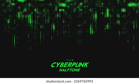 Resumen de la onda de sonido de medio tono del ciberpunk verde vector verde. Elemento de textura punteada.