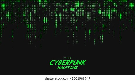 Abstrakte Vektor grüne cyberpunk Halbton Klangwelle. Gestricheltes Texturelement mit Risse.