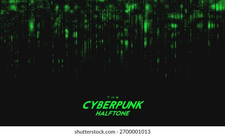 Vetor abstrato onda de som de meio-tom cyberpunk verde. Elemento de textura pontilhada arranhado.