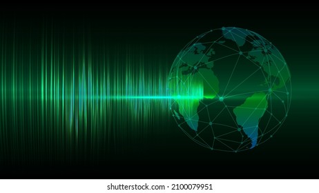 Abstract vector green light line and world map circle background.