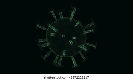 Abstract vector green molecules with dots. Medical research of outbreak virus. Flu epidemic. Science research of pandemic. Outbreak of pneumonia, coronavirus, HIV, plague, infection