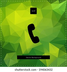 Abstract vector green polygonal background. With phone icon.