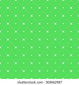 Abstract vector green seamless background. Hearts, dots and stars.