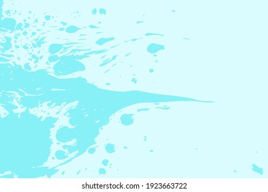 Abstract vector grunge azure illustration. Blue spreading splashes of paint background. Dripping stain, drops, spots, liquid ink. Handcrafted water texture banner. Fluid art, marble effect. Copy space