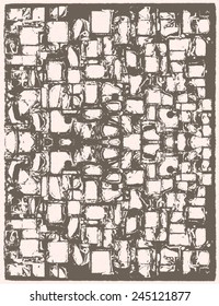 Abstract vector grunge background. Mirror effect monochrome composition of irregular geometric elements. Created using handmade camera-less photograph.
