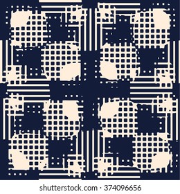 Abstract vector grunge background. Monochrome symmetric squared composition of irregular geometric shapes.