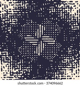 Abstract vector grunge background. Monochrome symmetric squared composition of irregular geometric shapes.