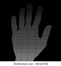 Abstract vector grunge background. Overlay distress halftone dirty drain  texture. Human hand silhouette.
