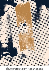 Abstract vector grunge background. Two-tone composition of irregular raster elements. Created using handmade camera-less photograph.