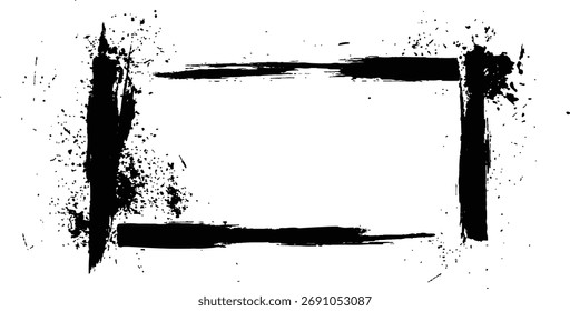 Abstract vector grunge frame background. Hand drawn square frame line with grunge edges isolated on white background. Vector black square grunge frame on a transparent background.