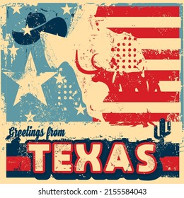 An abstract vector grunge poster illustration on Greetings from Texas