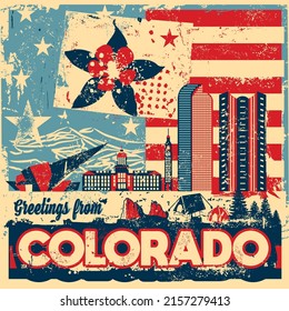 Una abstracta ilustración de afiches vectoriales en Greetings from Colorado