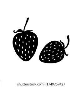 Abstract vector grunge silhouette drawing of strawberry or strawberry berries .Black and white isolated illustration.Summer print design for t-shirts.Decoration design element.