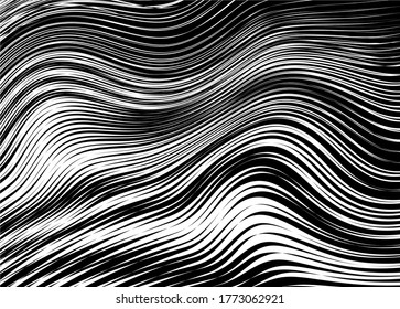 Abstract vector hair from thin white lines on a black background. Modern vector pattern