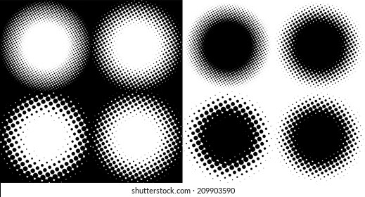 The abstract vector halftone background in black and white