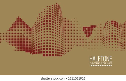 Abstract vector halftone background design with texture of square dots. Red and beige printing raster of digital space style.