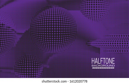 Abstract vector halftone background design with texture of square dots. Purple and black printing raster of cyberspace style.