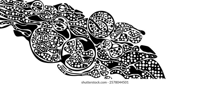 Abstract vector halftone background  texture chaotic lines, particles, circles. Imitation cellular structure, information network, style of neurography. Banners technology, business, presentations