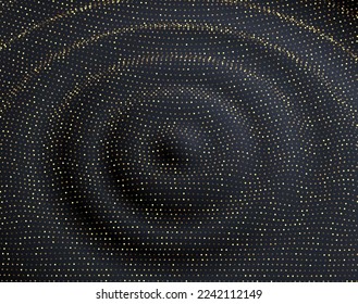 Abstrakte Vektorgrafik mit halftongoldener Textur. Grafische Vollbild-Hintergrund mit goldglänzenden, glänzenden Punkten.