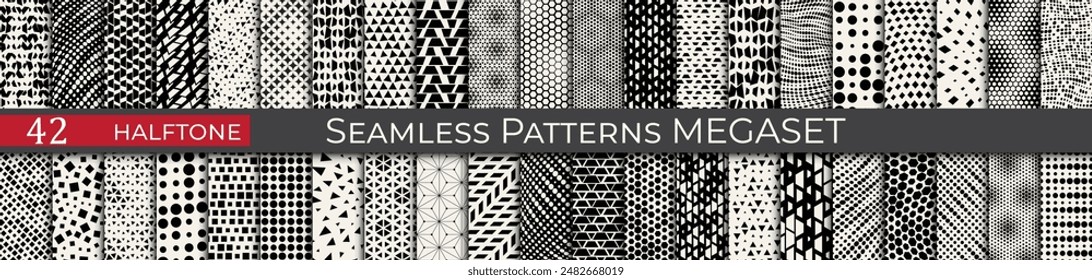 Abstract vector halftone pattern set. Fancy retro geometric patterns. Seamless line decoration pattern.