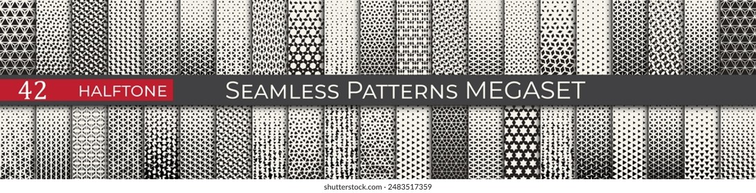 Abstract vector halftone pattern set. Fancy retro geometric patterns. Seamless line decoration pattern.