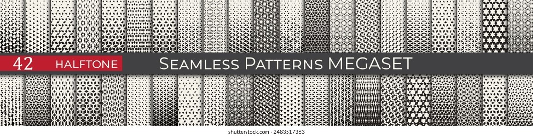 Abstract vector halftone pattern set. Fancy retro geometric patterns. Seamless line decoration pattern.