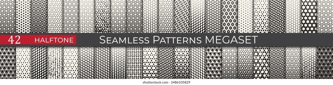 Abstract vector halftone pattern set. Fancy retro geometric patterns. Seamless line decoration pattern.