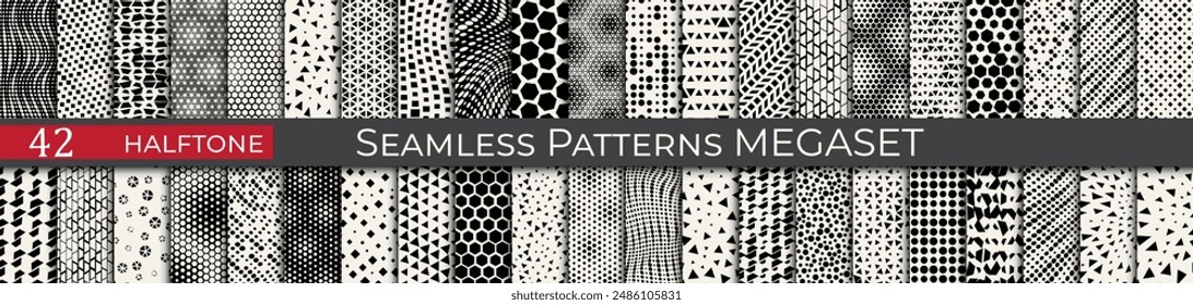 Abstract vector halftone pattern set. Fancy retro geometric patterns. Seamless line decoration pattern.