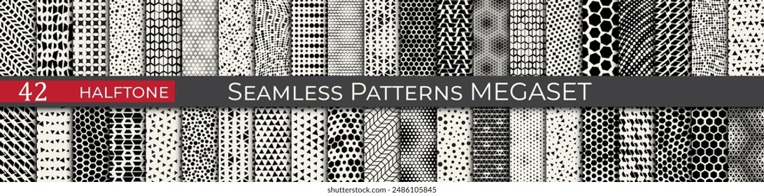 Abstract vector halftone pattern set. Fancy retro geometric patterns. Seamless line decoration pattern.