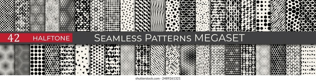 Abstract vector halftone pattern set. Fancy retro geometric patterns. Seamless line decoration pattern.