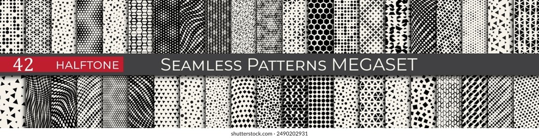 Abstract vector halftone pattern set. Fancy retro geometric patterns. Seamless line decoration pattern.