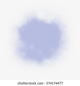 Abstract vector halftone stain. Colorful blot made of round particles. Modern illustration with murky spot. Splattered array of dots. Gradation of tone. Element of design.