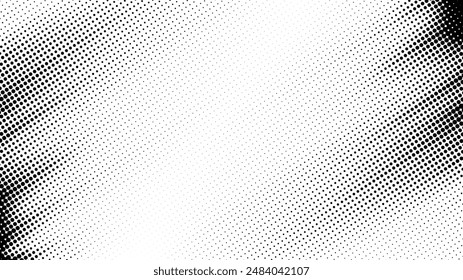 Abstract vector halftone tilted background with grainy stripes. Dotted texture and trendy halftone tonal gradation effect.