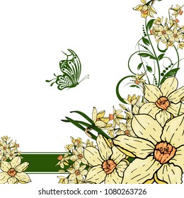 Abstract vector  hand drawing  Narcissus flower background. Flower invitation, save the date card template, abstract elegant pattern ector design editable. Floral design