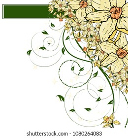 Abstract vector  hand drawing  Narcissus flower background. Flower invitation, save the date card template, abstract elegant pattern ector design editable. Floral design