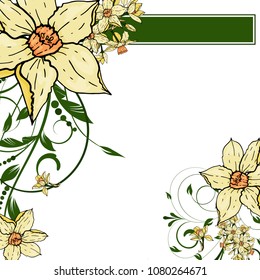Abstract vector  hand drawing  Narcissus flower background. Flower invitation, save the date card template, abstract elegant pattern ector design editable. Floral design