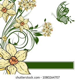 Abstract vector  hand drawing  Narcissus flower background. Flower invitation, save the date card template, abstract elegant pattern ector design editable. Floral design