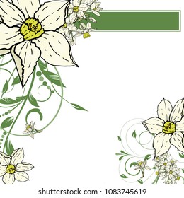 Abstract vector  hand drawing  Narcissus flower background. Flower invitation, save the date card template, abstract elegant pattern ector design editable. Floral design