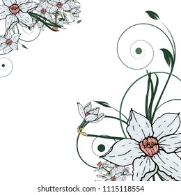 Abstract vector  hand drawing  Narcissus flower background. Flower invitation, save the date card template, abstract elegant pattern ector design editable. Floral design