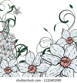 Abstract vector  hand drawing  Narcissus flower background. Flower invitation, save the date card template, abstract elegant pattern ector design editable. Floral design