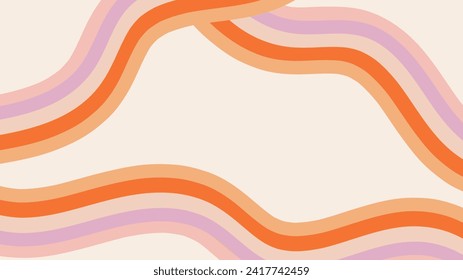 Abstract vector hand drawn background in groovy style with multicolored stripes and copy space. Trendy panoramic template for design banner, advertisement, presentation, discount, sale, social media.