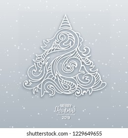 Abstract vector hand drawn christmas tree with shadow