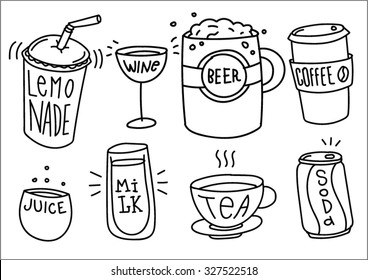Abstract vector hand drawn cup and glass set