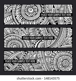 Abstract vector hand drawn ethnic pattern card set. 